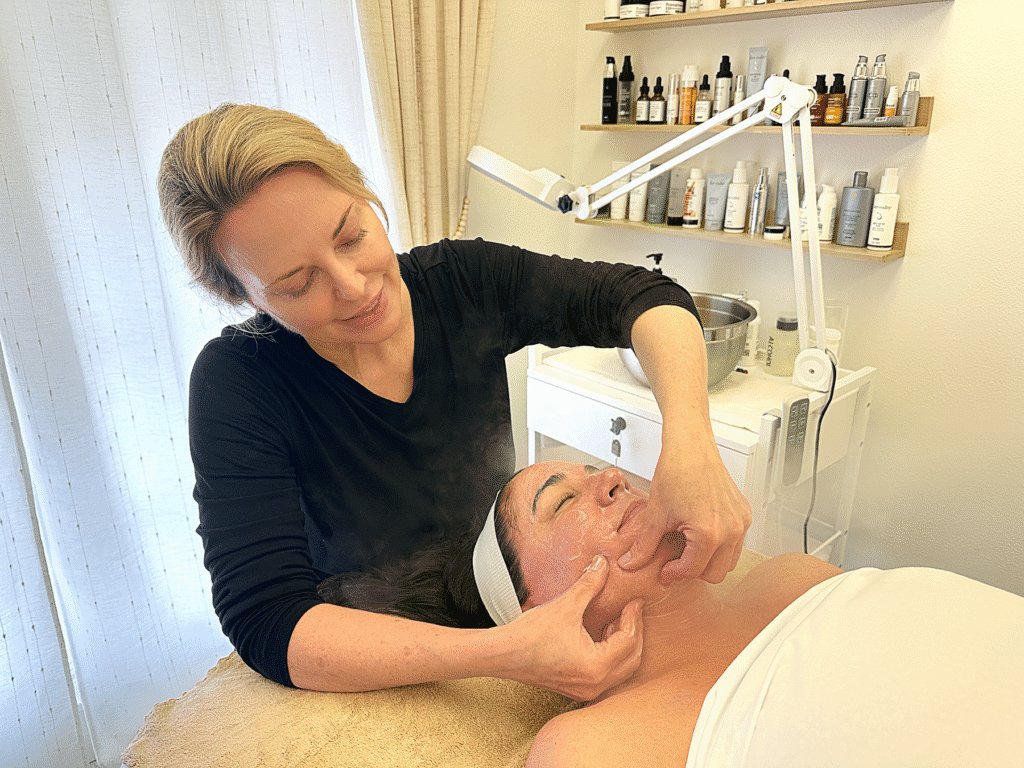 Maureen Gaspard giving a customized facial in her studio